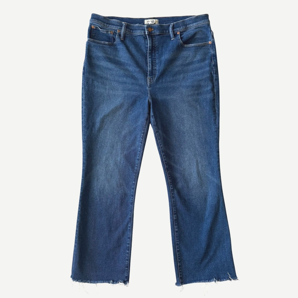 Madewell Cali Demi Boot High Rise Jeans Blue Raw Hem Size 18 Boho western